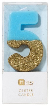 Kakkukynttilä 5, kultaglitter (sininen) 