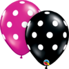 Kumipallot 25kpl, black&magenta polka dots
