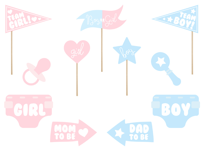 Gender reveal valokuvausrekvisiitta 