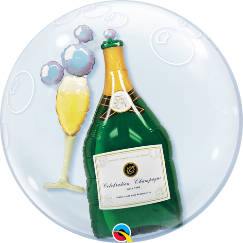 Double bubblepallo,Bubbly winebottle & glass