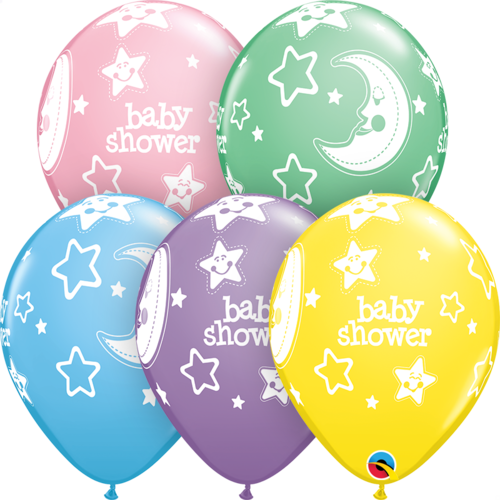 Kumipallot 6kpl, Baby Shower moon & stars
