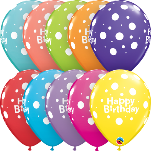 Ilmapallot 6kpl, Happy Birthday polkadot