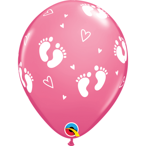 Kumipallot 6kpl, Baby footprints & hearts roosa