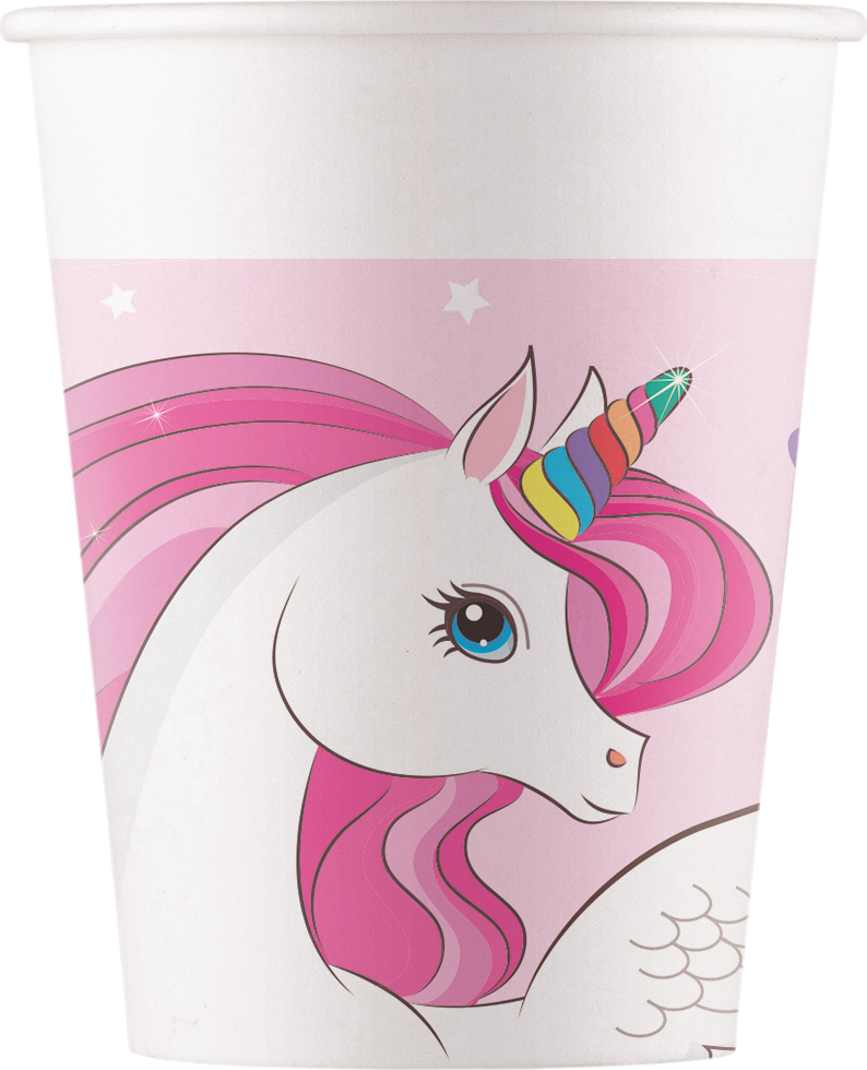 Procos Einhorn Becher 8er Set - Bunte Pappbecher 200ml Für Geburtstagsparty