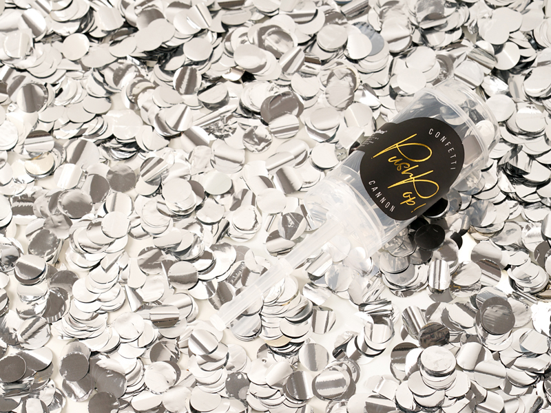Confettitykki push pop, hopea