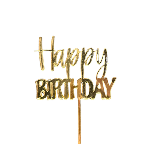 Kakkukoriste, mini kultainen Happy Birthday