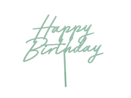 Kakkukoriste, akryylinen Happy Birthday vaaleanvihreä