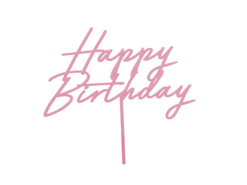 Kakkukoriste, akryylinen Happy Birthday vaaleanpunainen