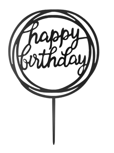 Kakkukoriste, Happy Birthday pyöreä musta